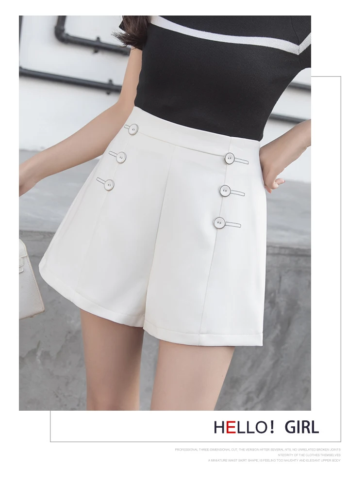 Summer Women Shorts Sweet Button High Waist A Word Wide Leg Shorts Female Casual Ladies High Waist Shorts Korte Broek Vrouwen fashion clothing