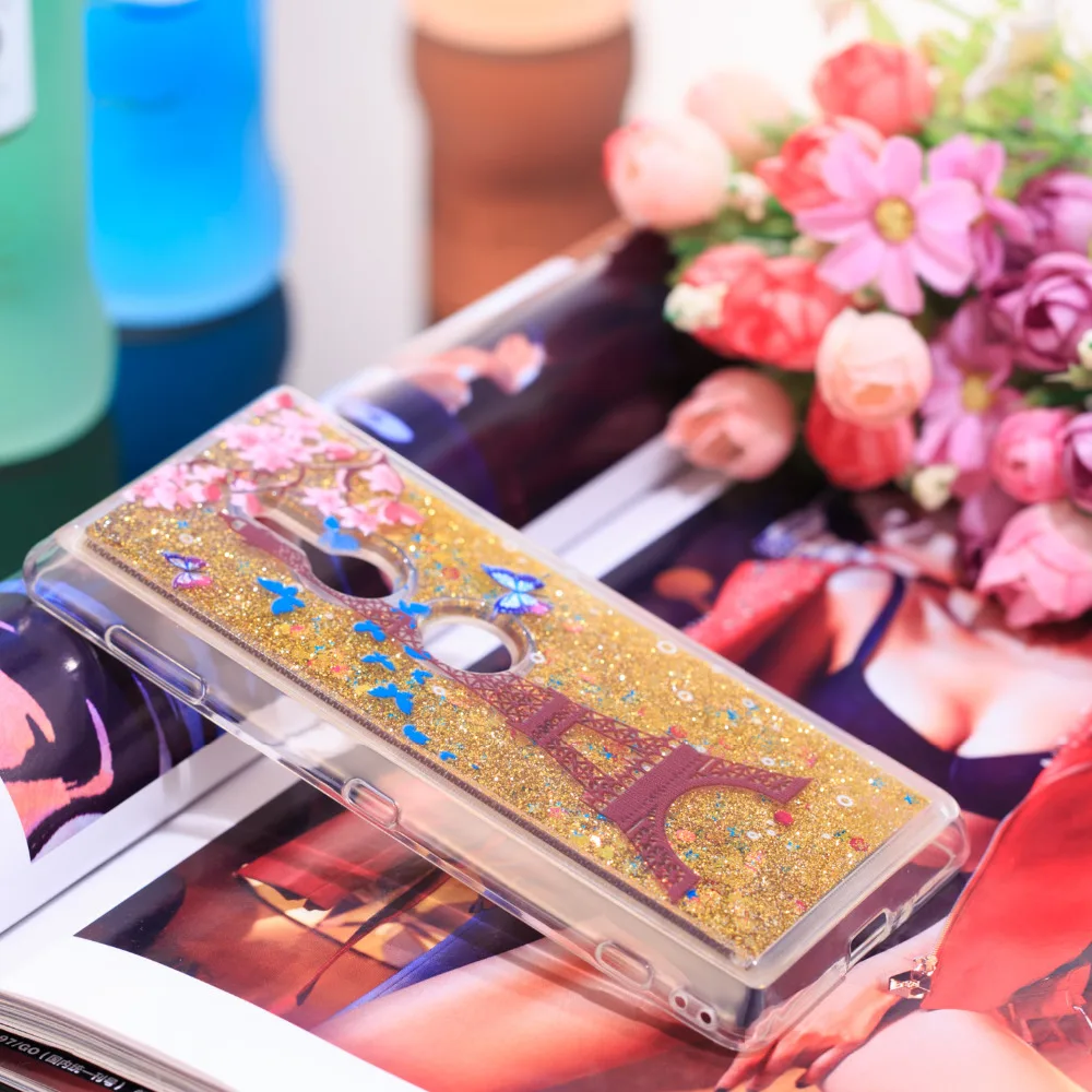Amile Plum Flower Patterned Liquid Bling Quicksand Soft Case For Sony Xperia XZ2 XZ2 Compact Clear Silicone Capa For Sony Xperia(4)