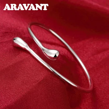 

925 Silver Simple Smooth Water Drop Bangle For Women Cuff Bracelets&Bangles Wedding Party Jewelry Gifts