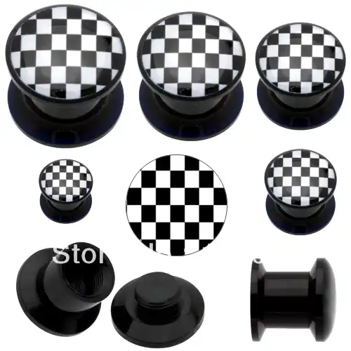Black acrylic fake Plug Stainless Surgical Steel shiny AB coated acrylic jewel 10mm