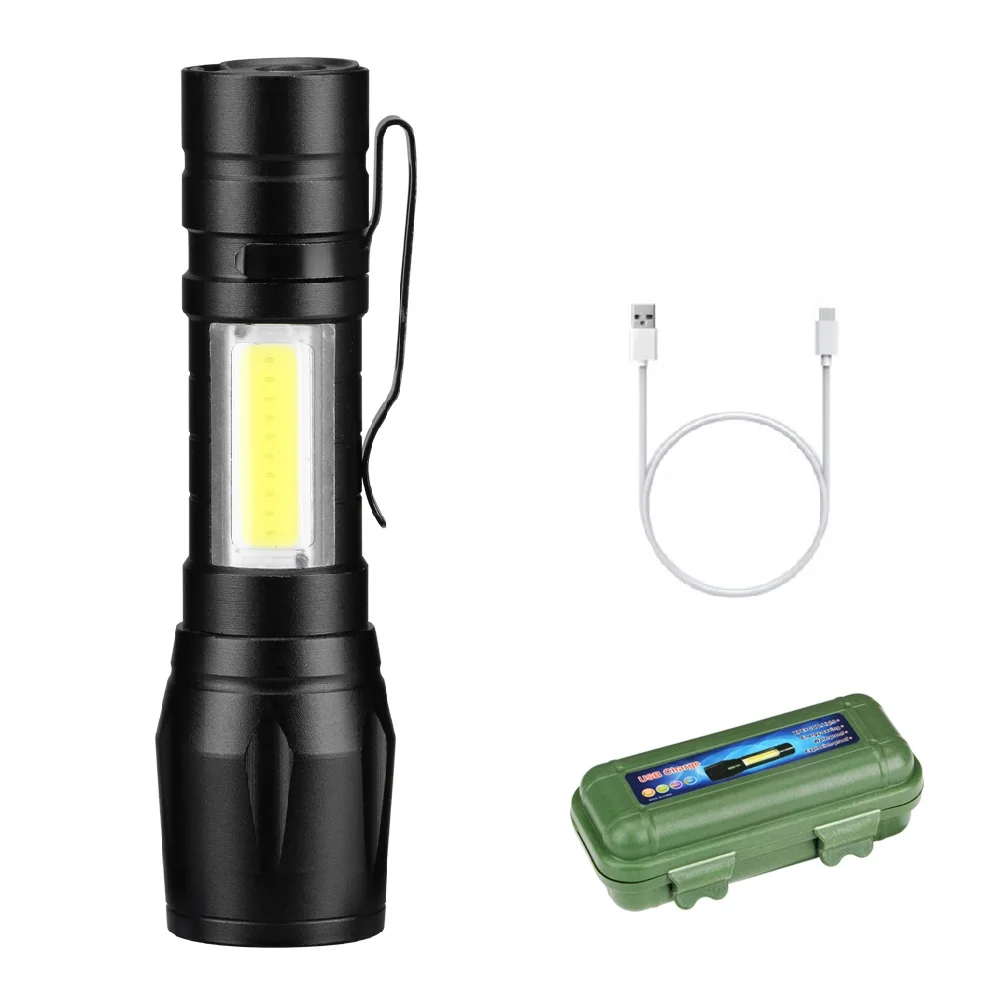 

Sanyi COB LED Tactical Flashlight Zoomable 3-Mode Torch Flashlights Lantern Built-in Rechargeable 14500 Battery With Storage Box