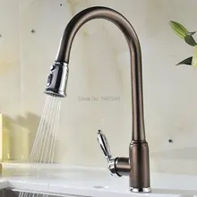 High Arc pull Подпушка Кухня раковина кран вытащить латунь бар смесители с 3 Функция разбрызгивателем Керамика картридж обеспечить капельное бесплатно