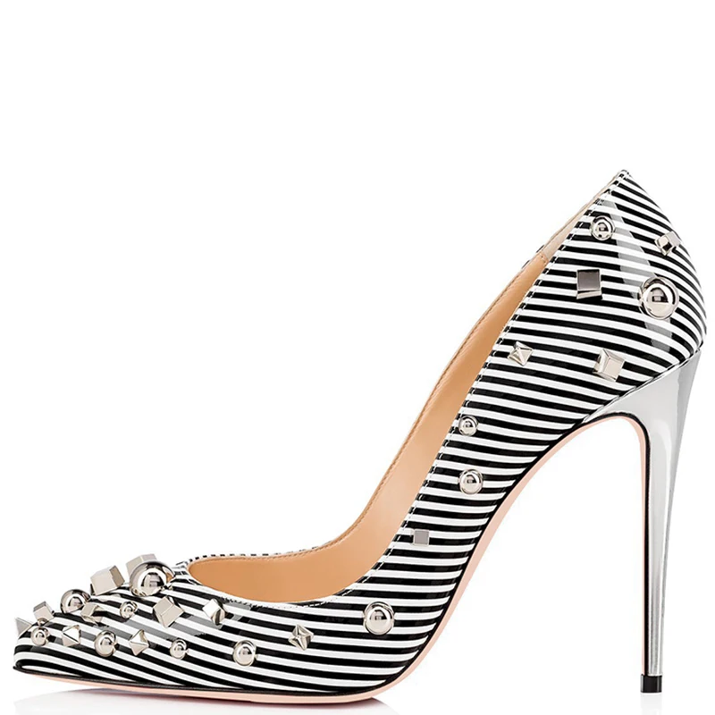 black_and_white_strips_studs_patent_leather_stiletto_heels_pumps_3_