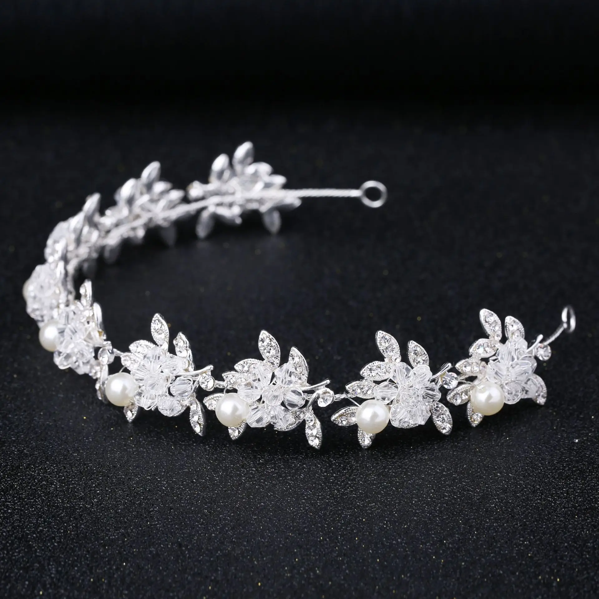Communion Pearl Headband Crystal Tiara First Communion Floral Hair Vine Bridal Headpiece