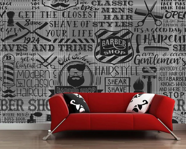 custom vintage wallpaper barber shop elements for the wall of the