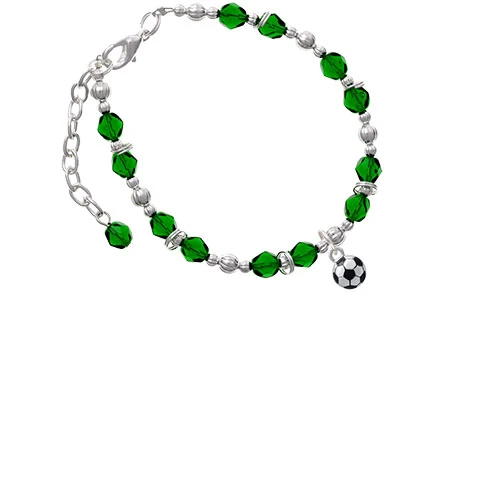 3-D Soccer ball Green Beaded Bracelet