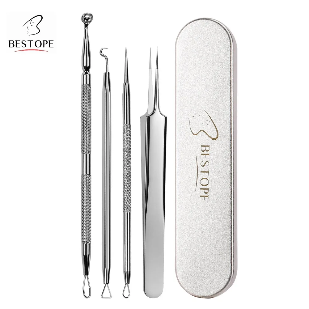 

BESTOPE 5pcs Blackhead Remover Tool Set Whitehead Extractor Tool Acne Stick Pimple Comedone Removal Kit with Metal Case