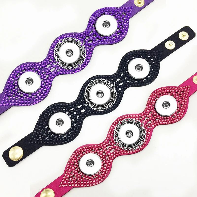 New 3 button Korean velvet crystal snap bracelet GJ5701 (fit 18mm 20mm snaps) | Украшения и аксессуары