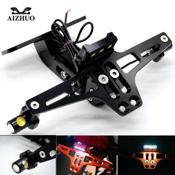 

CNC Universal Motorcycle Rear License Plates Holder Led Light Plate For yamaha YZF R125 YZF R15 YZF R25 KAWASAKI ZX6R 7R ZX10R
