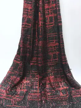

Red Black African Sequins Lace Fabric 2019 Embroidered Nigerian Lace Fabric High Quality French Tulle Lace Fabric For Women Men