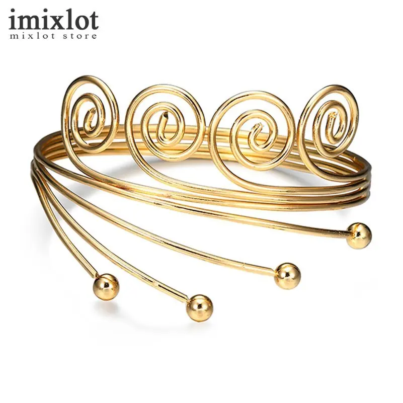 Imixlot Bohemian Ethnic Upper Arm Bracelet Gold Vintage Spiral Swirl