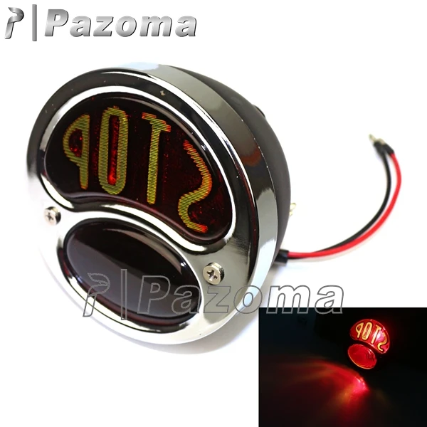 

Chrome And Black Motorcycle "STOP" Tail Light 12V Motor Bikes Round Brake Flashing Lights For Rat Hot Rods Custom