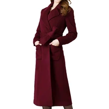 Зимнее женское Шерстяное Пальто, новое корейское длинное приталенное одноцветное пальто большого размера, высокое качество, Кашемировое шерстяное пальто A68