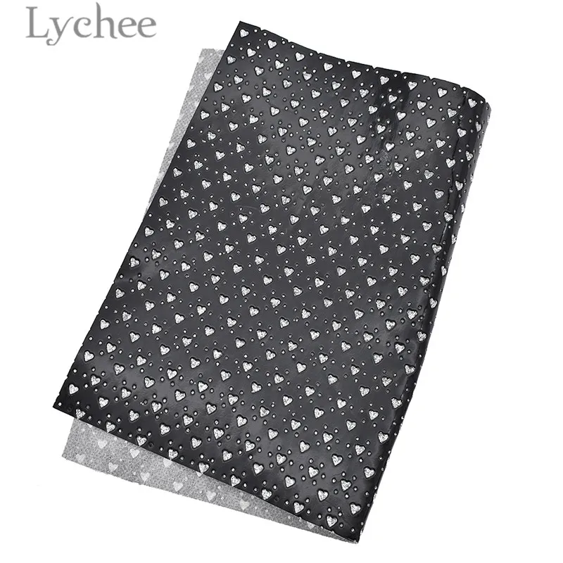 Lychee 1 PC A4 Glitter Heart Embossed PU Leather Fabric High Quality Synthetic Leather DIY Material For Handbag Belts