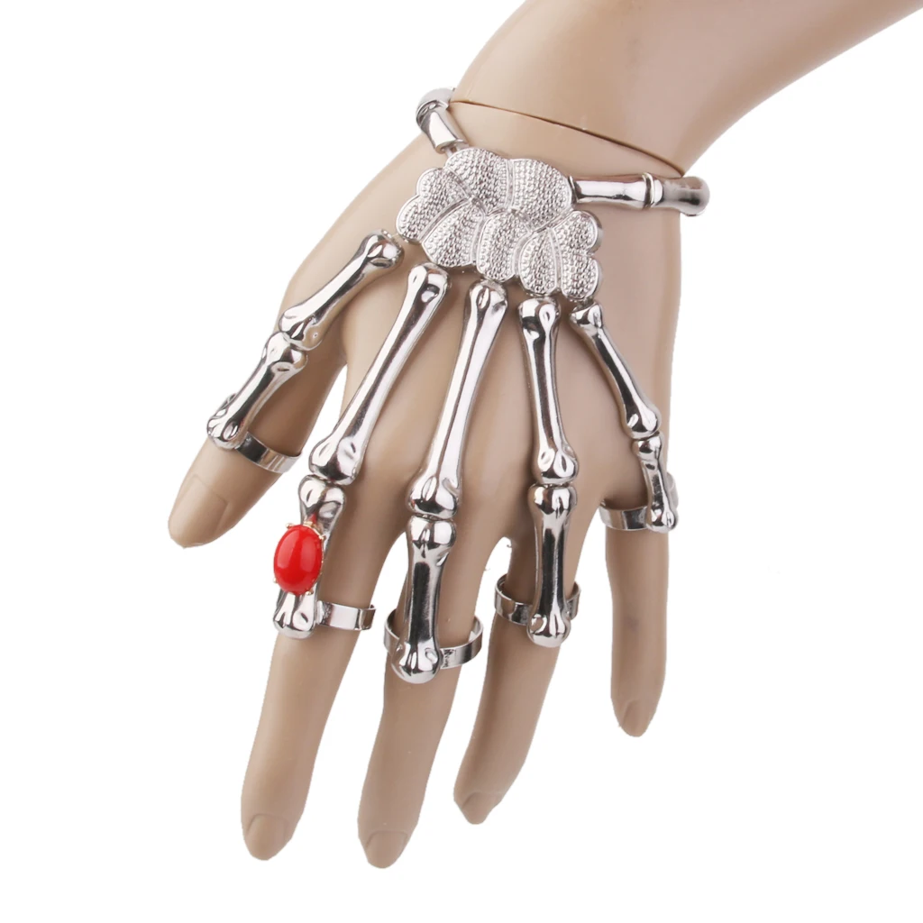 

Gothic Punk Bracelet Silver Talon Skeleton Skull Hand Finger Bone Slave Bangle Novelty Gift
