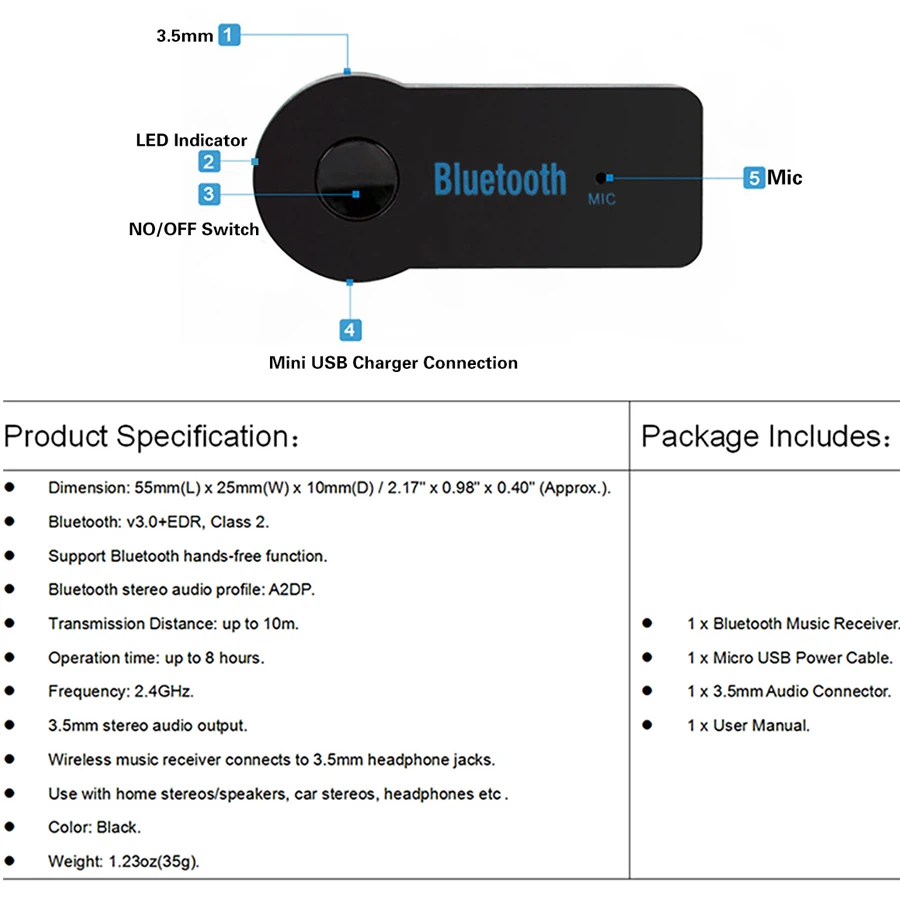 TOPSOURCE 3 5 мм aux bluetooth аудио Музыка приемник Car Kit Беспроводной Динамик наушников