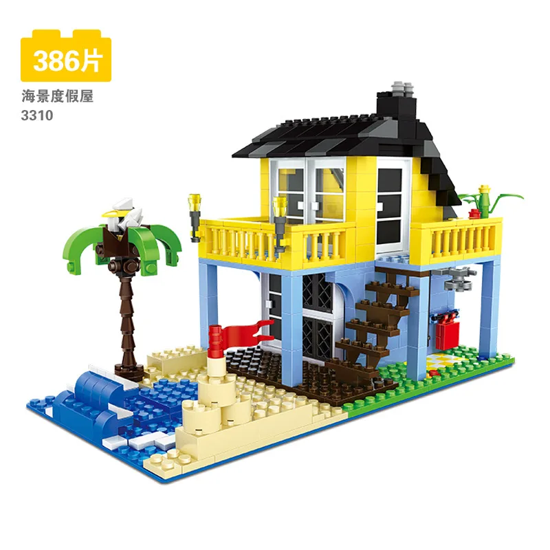 

Diy 386-389pcs Legoingly City Sea view holiday home mountain hut Model Building Blocks Bricks Toys For Children Christmas Gifts