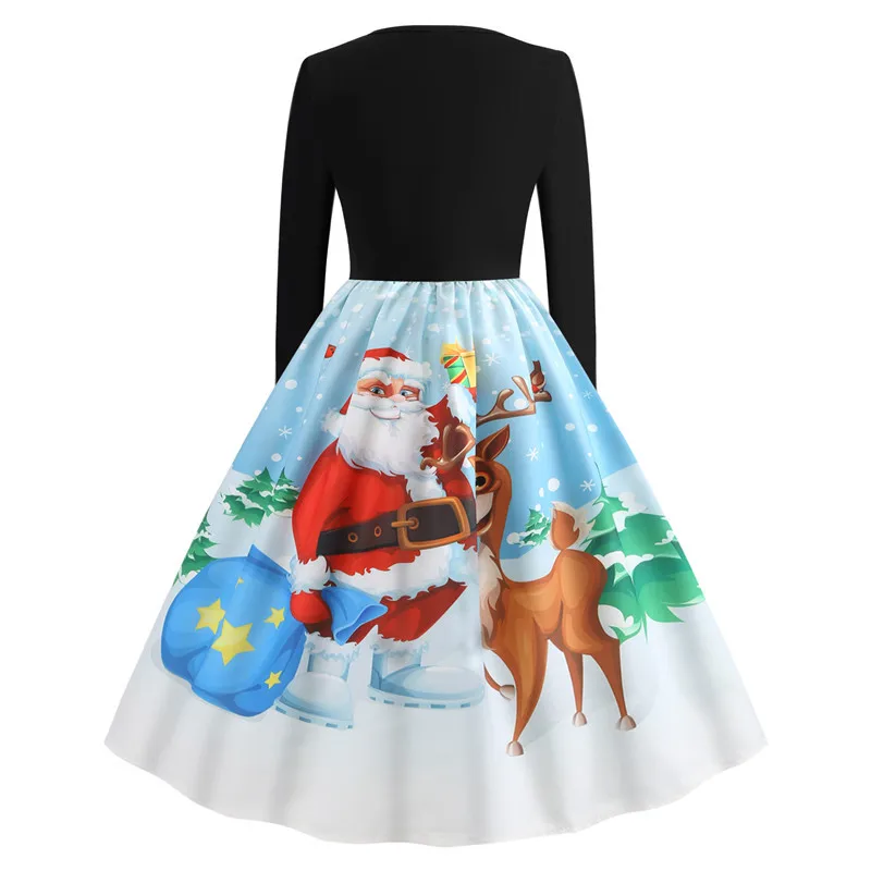 Ретро винтажное зимнее платье с длинным рукавом, женские Рождественские Платья с цветочным принтом, Элегантное повседневное Платье трапециевидного силуэта, рокабилли пинап Vestidos