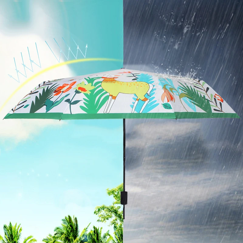 Зонтик с принтом оленя из мультфильма, удобный Зонтик для девочек, милый пчелиный цвет, 3 сложения, зонты-карандаши, непромокаемый женский зонтик от солнца
