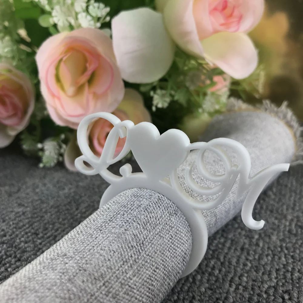 Personalized table heart with color white Napkin Ring ，Custom Wedding napkin rings Acrylic Cut Napkin Ring with Heart Initials (2)
