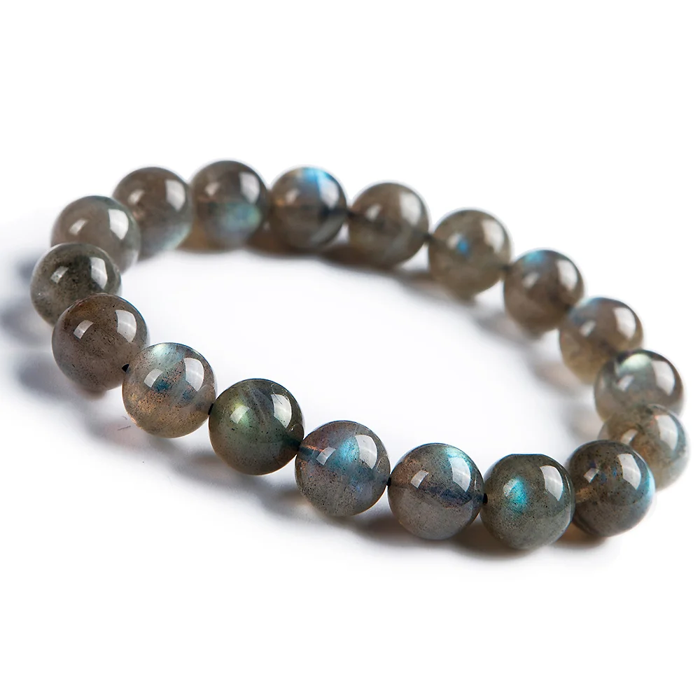 

Genuine Natural Labradorite Rainbow Light Crystal Round Beads Bracelet Women Necklace 11mm Grey Moonstone Stone AAAAA