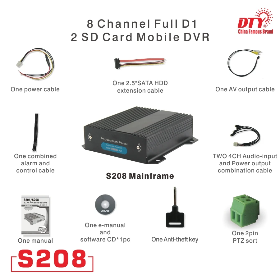  Compatibilidad con tarjetas SD dual 8CH MDVR 8 canal H264 HDD coche DVR móvil S208