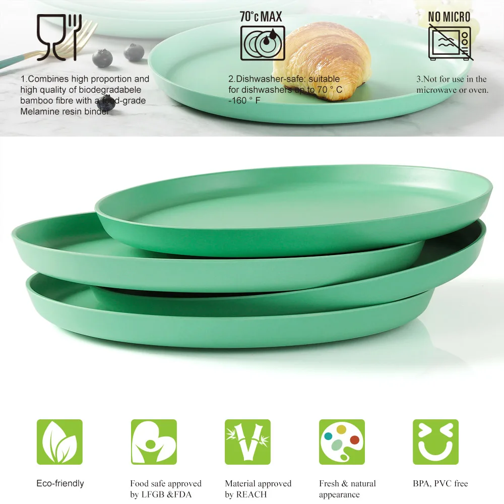 Бамбуковое волокно зеленая тарелка 4 шт. набор посуды Гладкий сплошной цвет Экологичная столовая посуда набор тарелок салат Пастель Посуда Западная еда