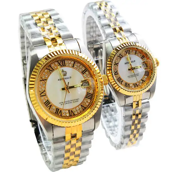 Relógio de Presente de Aço Relógio de Quartzo Marca Reginald Amantes Relógio Calendário Shell Ouro 157989 hk