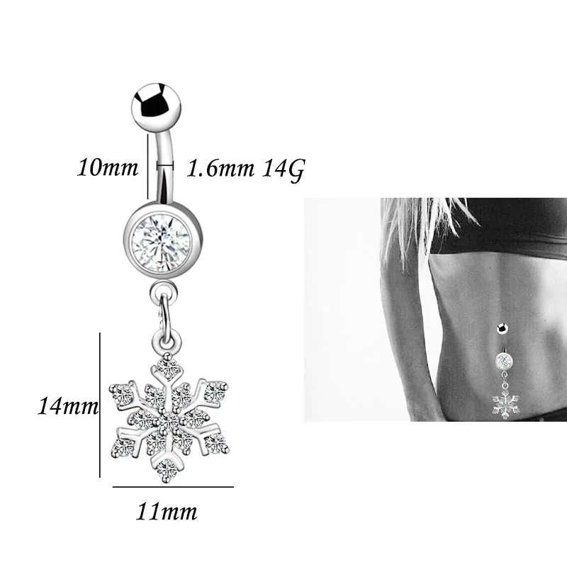 Fashion Sexy Dangle Belly Rings Snowflake Navel Piercing Belly Button Rings Ombligo Surgical Steel AAA Zircon Body Jewelry Women4