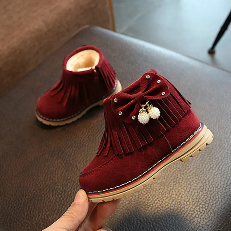 

2018 Winter Baby Girls Fashion Boots Plush Keep Warm Snow Boot Non-Slip Soft Bowknot Princess Shoes Newborn Sports Shoes