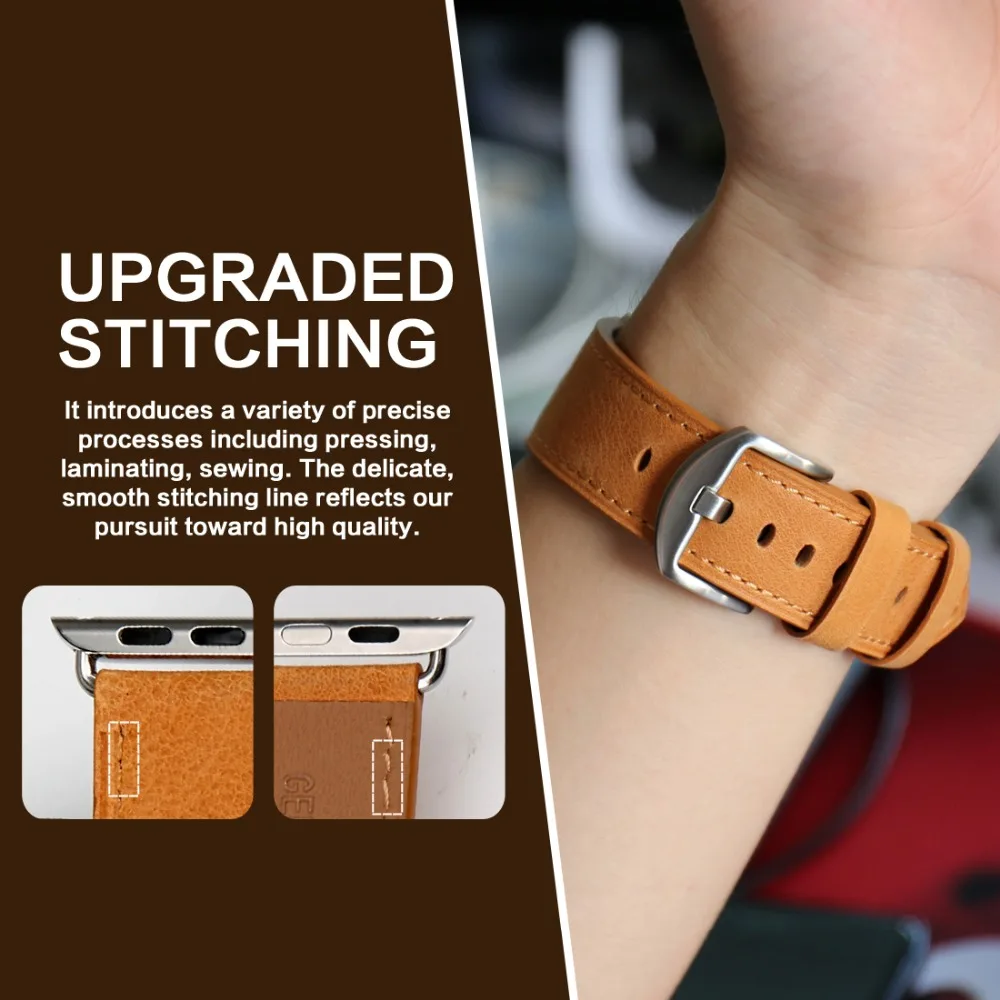 Ремешок MAIKES из натуральной кожи для Apple Watch Band 38 мм и Bands 42 iwatch 3 2 1 оранжевые