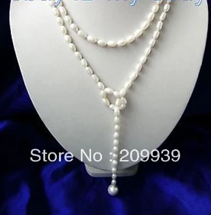 

huij 003009 50" White Rice Pearl Necklace 14mm Sea Shell Pendant