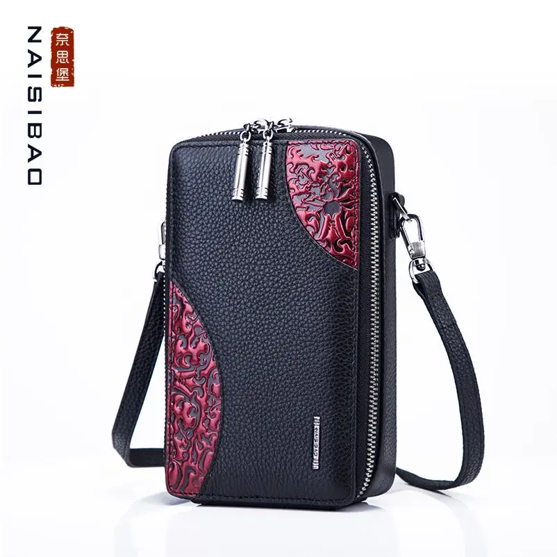 

NAiSIBAO 2019 New top Cowhide women genuine Leather bag fashion schoudertas dame crossbody bag Mobile phone shoulder bag