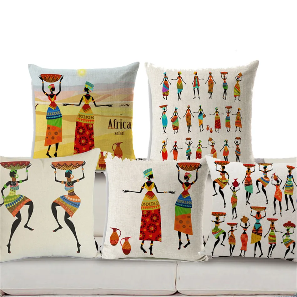 Square 18" Cotton Linen Pillow Cover Africa Original People Life
