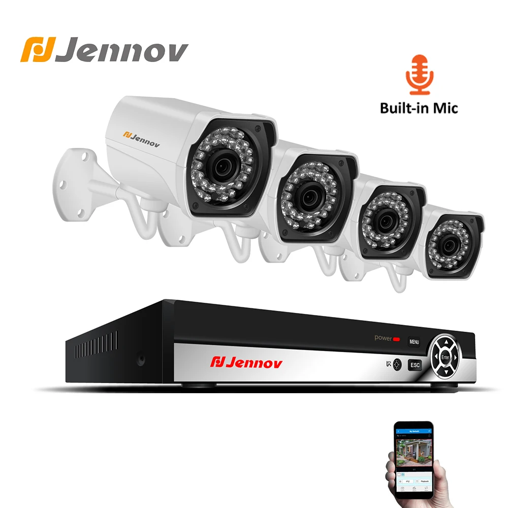 

Jennov 4CH 1080P Security Camera System Audio Record Kit Video Surveillance POE Full HD P2P NVR CCTV Set Cloud Storage Wired