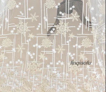 

Snowflake embroidered lace fabric wedding dresses handmade DIY accessories dress decorative fabric