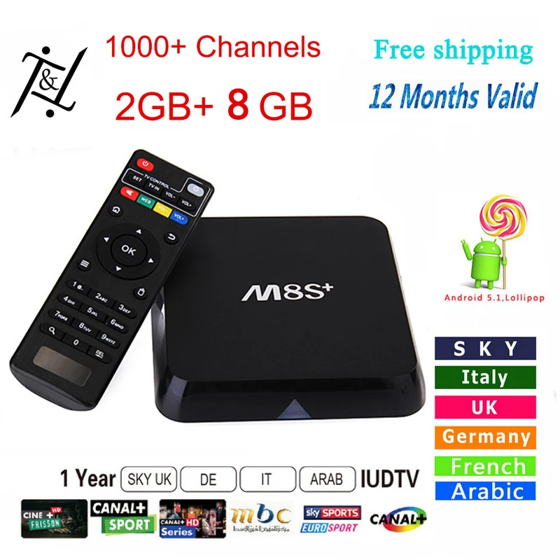 Quad core S812 M8S+ 4K KODI Android 5.1 TV Box with 1 Year QHDTV 1000+Europe Arabic French Live TV Account IPTV Canal plus Sport 