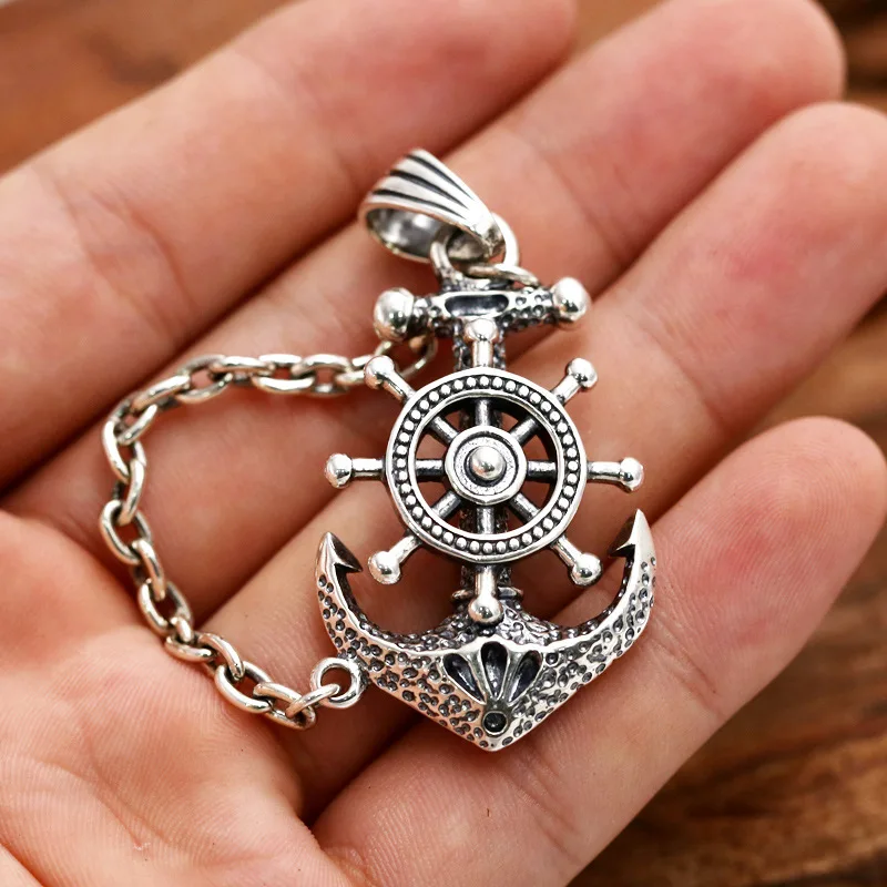 

Wholesale S925 Sterling Silver Jewelry Retro Thai Silver Punk Anchor Pirate Ship Hook Personality Male And Female Pendant