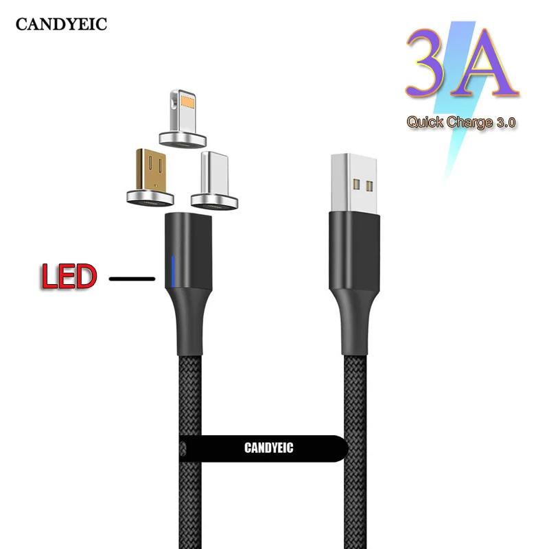 

CANDYEIC 1m USB C Magnetic Charging Cables Charger Data Cord Charge Wire For Huawei P30 Pro Xiaomi Redmi Note6 pro Phone Cables