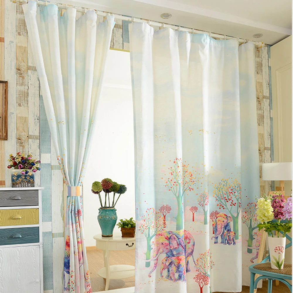 Elephant Print 3D Window Curtain for Living Room Home Decoration 2pc 1