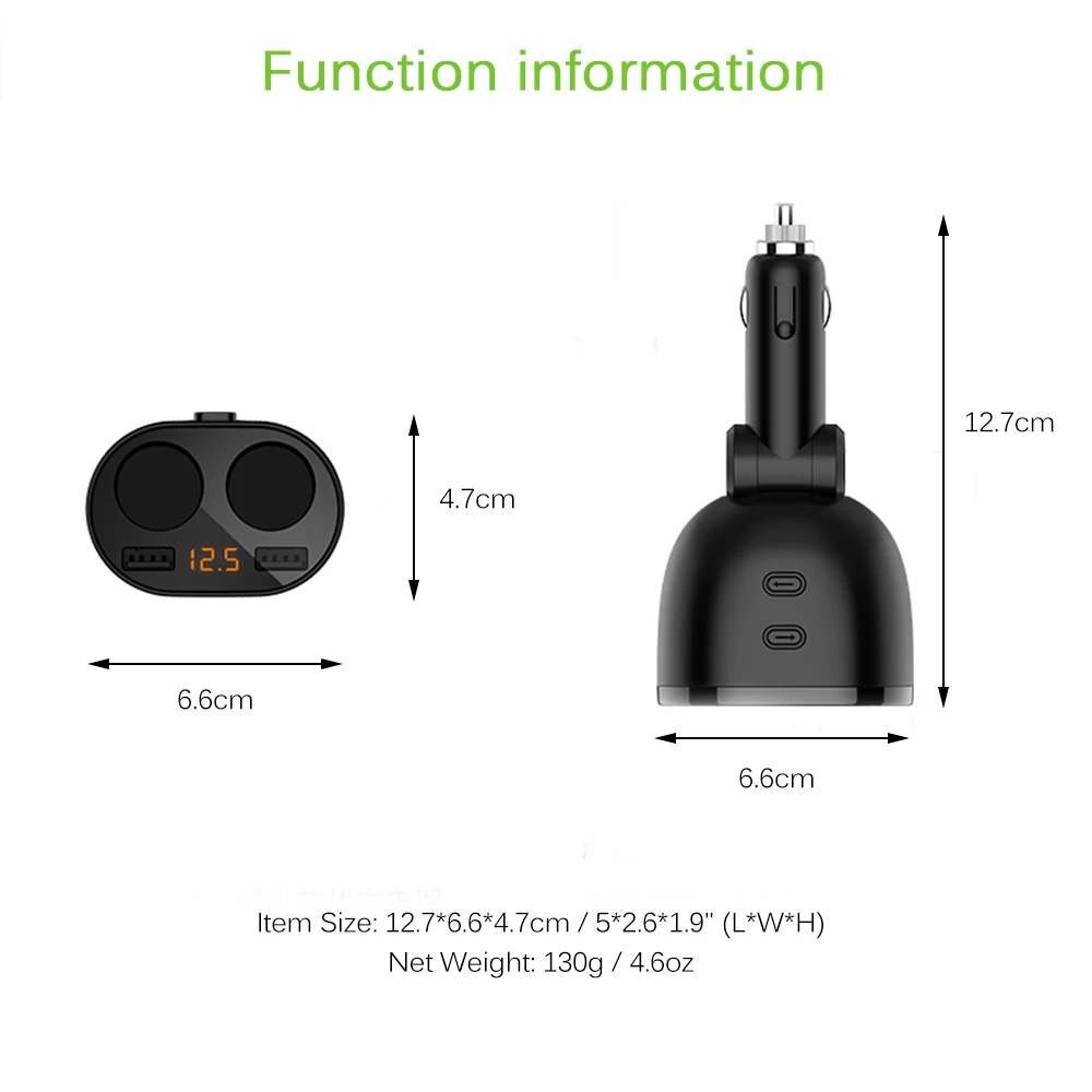 1-2 80 Вт гнездо прикуривателя 3.6A Dual USB Автомобильное Зарядное устройство адаптер независимых переключателей Поддержка Smart Быстрая зарядка DC 12-24 В