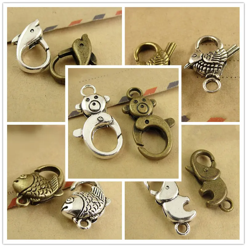 

animal shape bird elephant fish bear dolphin lobster clasps hooks antique bronze silver key chain DIY Accessorie new 40pcs 5311A