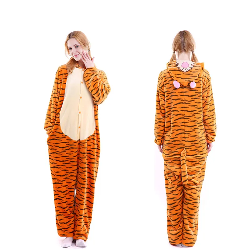 Adult Unisex Pajamas sets Cartoon flannel pijama Winter animal ladies pajamas Kigurumi warm hoode female sleepwear women pajamas - Цвет: tigger