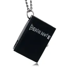 Hot Anime Death Note Theme Quartz Pocket Watch Rectangle Note Design Fob Watches Necklace Pendant Necklace Gift for Children