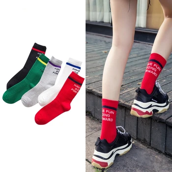 

New Women Socks 1 Pair Long Cotton Color Striped Letter Autumn Casual Fashion Socks Women Novelty Fashion Winter Lady Socks