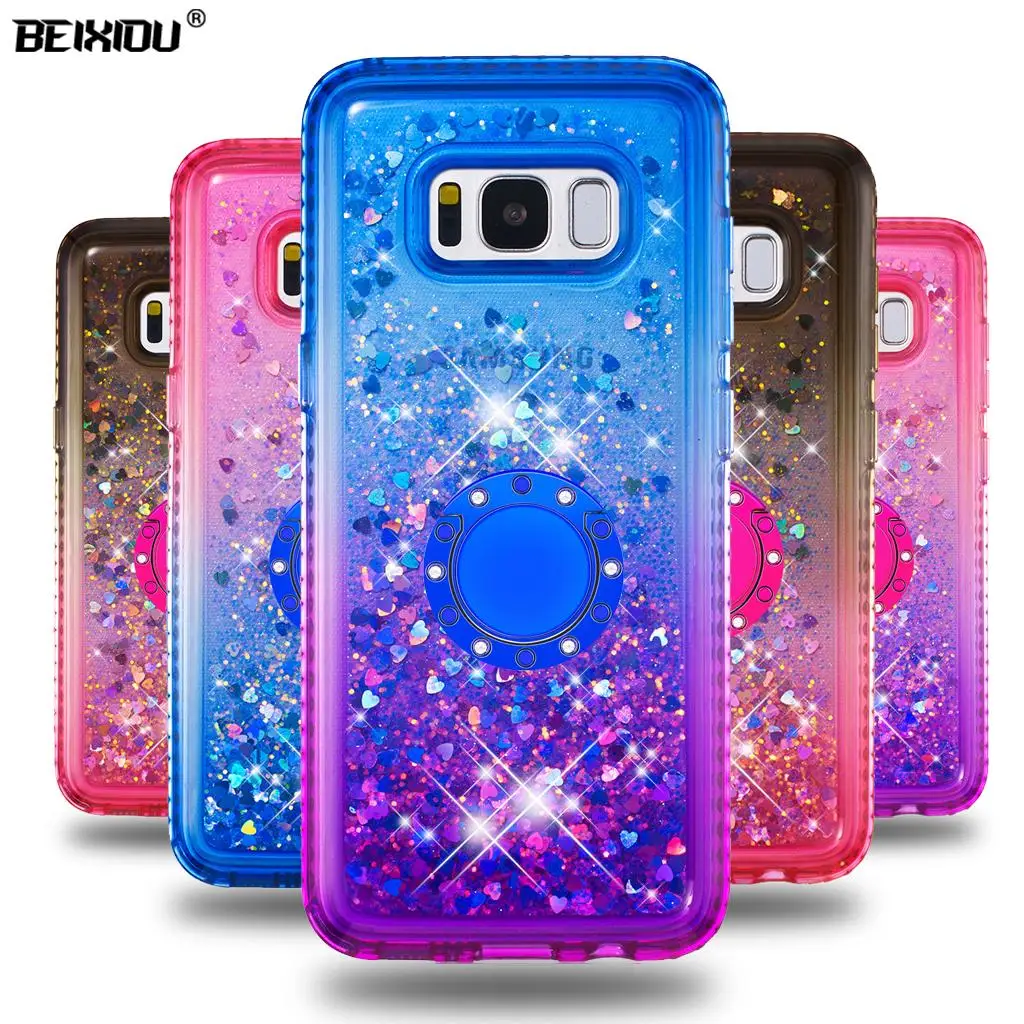 Quicksand bling Case For Samsung Galaxy S8 S9 Cover TPU Back Plus With Ring Buckle Bracket |