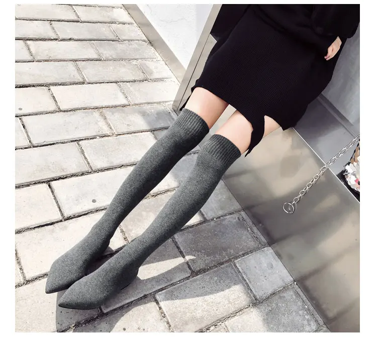 2018 New Pointed High-Heeled and Flat Long Knees Women's Socks Shoes Woman Women's Boots Zapatos De Mujer M8D184 (9)
