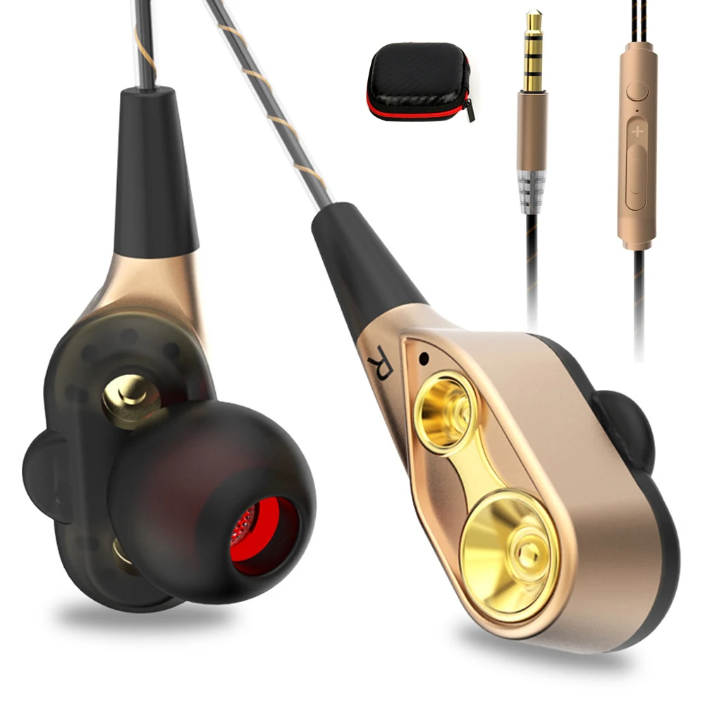 

In Ear Dual Driver Earbuds Hifi Earphones Sport Stereo Earphone With Mic Monitor Headset For Samsung iPhone Xiaomi LG Smartphone
