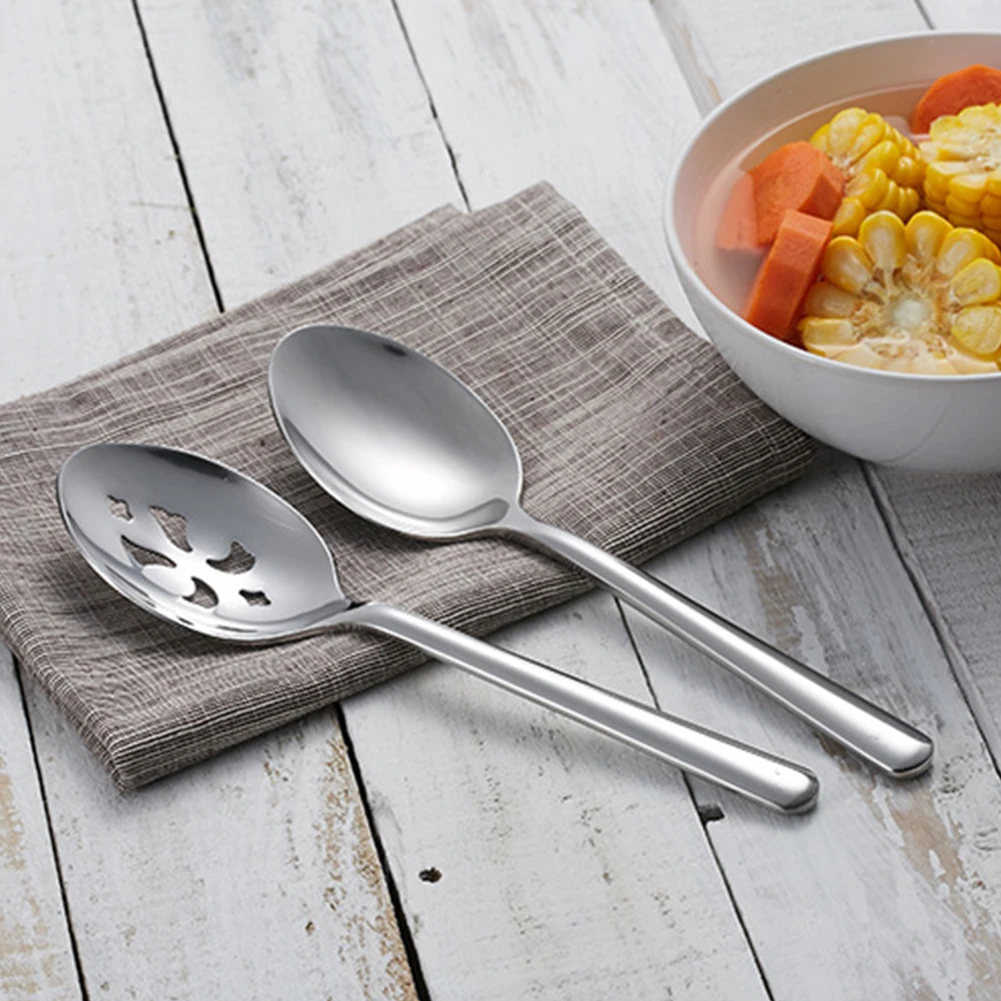 

2pcs/set Buffet Tableware Spoon Soup Serving Salad Stainless Steel Colander Home Lightweight