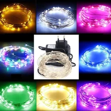 Светодиодный свет шнура 10 м 100 светодиодный s серебряной проволоки гирляндой, украшенное мозаикой из драгоценных камней, 12 V 1A Мощность адаптер рождественский год Свадебные украшения огни